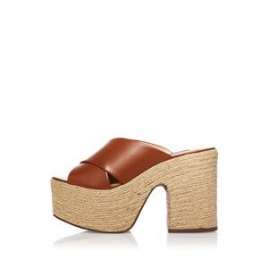 AQUA Womens Brown 2-1/2" Platform July Slip On Leather Espadrille Shoes 7.5